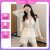 Bikini ren HH45 set 3 món đi biển - áo bra vải boy, choàng hạt, quần 2 lớp dày - giảm 95k 2