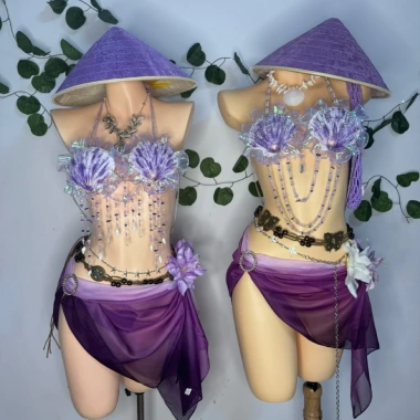 Bikini Set Sò Tím Biển Cả Freesize - Tặng Dây Chuyền Vỏ Sò & 2 Kẹp Hoa