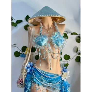 Bikini Sò Xanh Ngọc Biển - Set 2 món, tặng dây chuyền vỏ sò, chip & 2 hoa