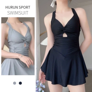 Bikini váy liền thân cổ yếm nhún eo, hai dây chéo lưng, gợi cảm Hàn Quốc BKN30 5