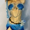 Bikini vỏ sò xanh biển phối voan ombre - tặng dây chuyền, chip, 2 kẹp hoa 3