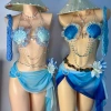 Bikini vỏ sò xanh biển phối voan ombre - tặng dây chuyền, chip, 2 kẹp hoa 5