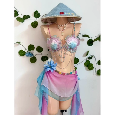 Bikink Vỏ Sò Sóng Hồng Lấp Lánh - Đồ Đi Biển, Tặng Dây Chuyền Sò và 2 Kẹp Hoa 4