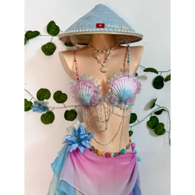 Bikink Vỏ Sò Sóng Hồng Lấp Lánh - Đồ Đi Biển, Tặng Dây Chuyền Sò và 2 Kẹp Hoa 6