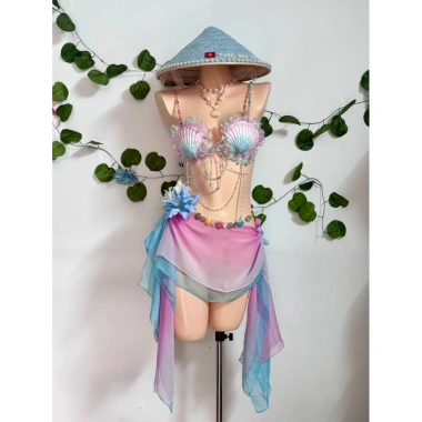 Bikink Vỏ Sò Sóng Hồng Lấp Lánh - Đồ Đi Biển, Tặng Dây Chuyền Sò và 2 Kẹp Hoa 8