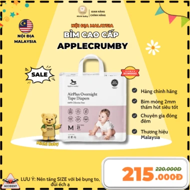 Bỉm Đêm Michibaby Applecrumby AirPlus Overnight MC580 - Siêu Thấm Hút 12h, Đa Cỡ NB‑XXL, Giá Ưu Đãi 260k 2 Bỉm Đêm Michibaby Applecrumby AirPlus Overnight MC580 - Siêu Thấm Hút 12h, Đa Cỡ NB‑XXL, Giá Ưu Đãi 260k 2
