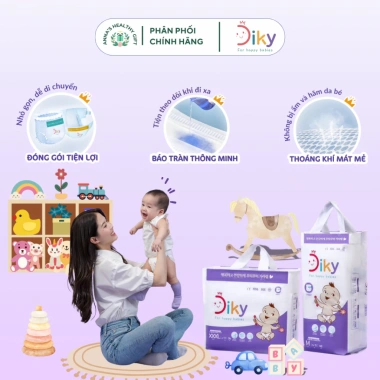 Bỉm DIKY Tã Dán Em Bé Co Giãn Ôm Vừa, Thấm Hút Nhanh - Nhiều Size, Giá 300k