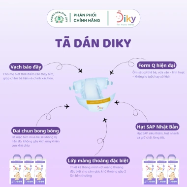 Bỉm DIKY Tã Dán Em Bé Co Giãn Ôm Vừa, Thấm Hút Nhanh - Nhiều Size, Giá 300k