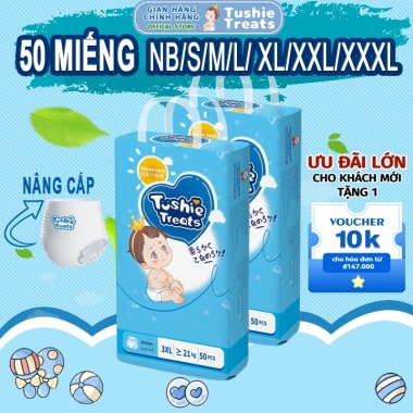 Bỉm em bé Tushie Treats 50 miếng công nghệ Nhật ôm sát thấm 700ml hút thông thoáng Bỉm em bé Tushie Treats 50 miếng công nghệ Nhật ôm sát thấm 700ml hút thông thoáng