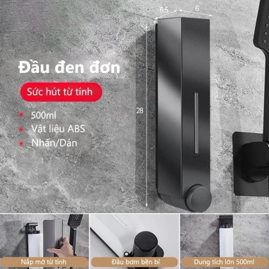 Bình bơm xà phòng 500ml treo tường – Dễ lắp, nước rửa tay, gel tắm, dầu gội, phòng tắm/bếp – Giá ưu đãi 154k