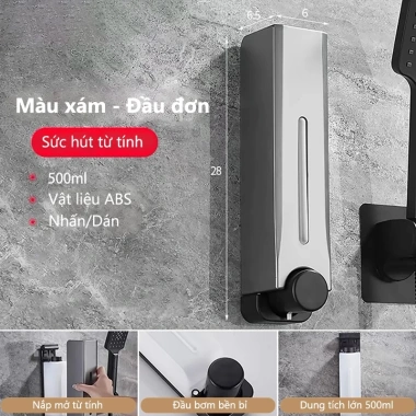 Bình bơm xà phòng 500ml treo tường – Dễ lắp, nước rửa tay, gel tắm, dầu gội, phòng tắm/bếp – Giá ưu đãi 154k