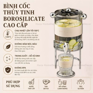Bình cốc thủy tinh MUEN 2.6L chịu nhiệt kèm kệ, vòi decor phòng khách - giá 572k 4 Bình cốc thủy tinh MUEN 2.6L chịu nhiệt kèm kệ, vòi decor phòng khách - giá 572k 4