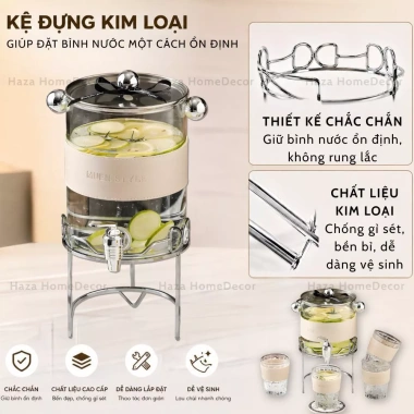 Bình cốc thủy tinh MUEN 2.6L chịu nhiệt kèm kệ, vòi decor phòng khách - giá 572k 8 Bình cốc thủy tinh MUEN 2.6L chịu nhiệt kèm kệ, vòi decor phòng khách - giá 572k 8