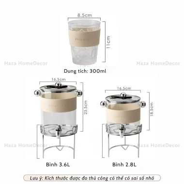 Bình cốc thủy tinh MUEN 2.6L chịu nhiệt kèm kệ, vòi decor phòng khách - giá 572k
