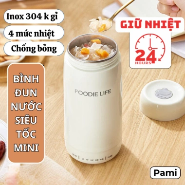 Bình đun nước siêu tốc mini du lịch 450ml 300W 4 mức nhiệt giữ ấm và pha sữa