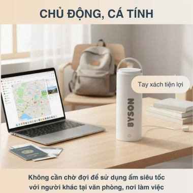 Bình Đun Siêu Tốc Mini BYSON 520ml – Ấm Đun Nước Du Lịch Thông Minh, Tuỳ Chỉnh Nhiệt Độ, Giá Ưu Đãi 408.000₫