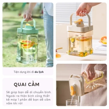 Bình đựng nước 3,5 lít cho tủ lạnh, nắp kín không rò rỉ, quai xách du lịch, chịu nhiệt -20‑100°C, cao cấp – Giá 253.000₫ 6