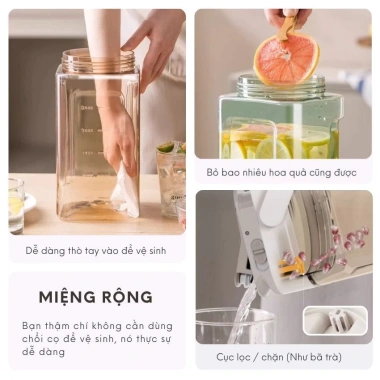 Bình đựng nước 3,5 lít cho tủ lạnh, nắp kín không rò rỉ, quai xách du lịch, chịu nhiệt -20‑100°C, cao cấp – Giá 253.000₫ 8
