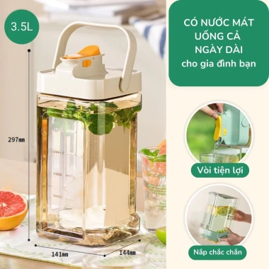 Bình đựng nước 3,5 lít cho tủ lạnh, nắp kín không rò rỉ, quai xách du lịch, chịu nhiệt -20‑100°C, cao cấp – Giá 253.000₫ 10
