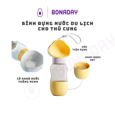 Bình Đựng Nước Du Lịch Thú Cưng Bonaday - Khóa Thông Minh, Giữ Nước Sạch, Kèm Khay Đựng Thức Ăn 93.150₫