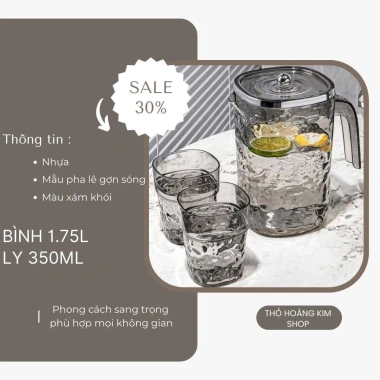 Bình Đựng Nước Nhựa Cao Cấp Màu Xám Trong kèm 4 Ly - Bộ Đồ Uống Thỏ Hoàng Kim, Giá Ưu Đãi 75.000 VND