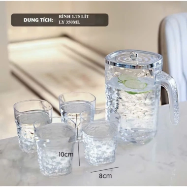 Bình Đựng Nước Nhựa Cao Cấp Màu Xám Trong kèm 4 Ly - Bộ Đồ Uống Thỏ Hoàng Kim, Giá Ưu Đãi 75.000 VND