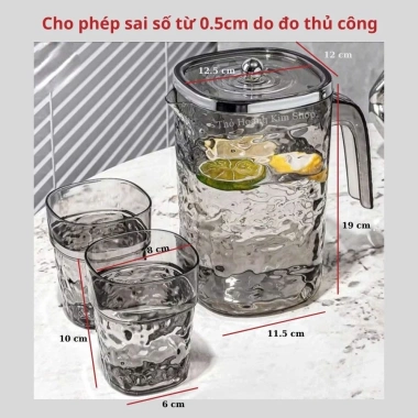 Bình Đựng Nước Nhựa Cao Cấp Màu Xám Trong kèm 4 Ly - Bộ Đồ Uống Thỏ Hoàng Kim, Giá Ưu Đãi 75.000 VND