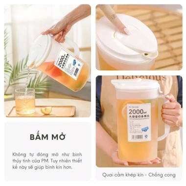 Bình đựng nước nhựa PP chịu nhiệt 2.200ml - Thiết kế phòng khách, phù hợp tủ lạnh, giảm còn 80.000₫