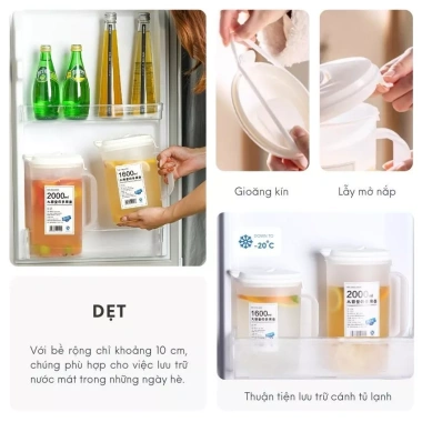 Bình đựng nước nhựa PP chịu nhiệt 2.200ml - Thiết kế phòng khách, phù hợp tủ lạnh, giảm còn 80.000₫