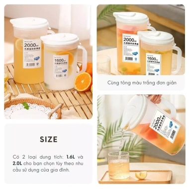 Bình đựng nước nhựa PP chịu nhiệt 2.200ml - Thiết kế phòng khách, phù hợp tủ lạnh, giảm còn 80.000₫