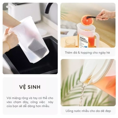 Bình đựng nước nhựa PP chịu nhiệt 2.200ml - Thiết kế phòng khách, phù hợp tủ lạnh, giảm còn 80.000₫