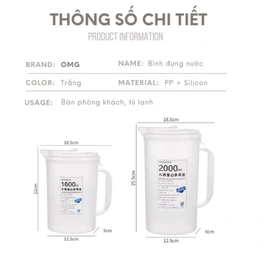 Bình đựng nước nhựa PP chịu nhiệt 2.200ml - Thiết kế phòng khách, phù hợp tủ lạnh, giảm còn 80.000₫