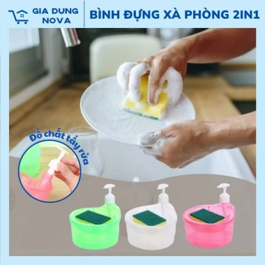 Bình đựng nước rửa chén 2in1 có đầu bơm - Hộp xà phòng đa năng tiện lợi cho bếp