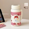 Bình giữ nhiệt 1.000ml nắp vặn Hàn Quốc, khay lọc trà, quai cún caro đỏ - Giá 125k 3