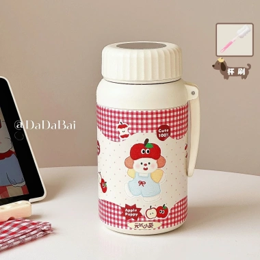 Bình giữ nhiệt 1.000ml nắp vặn Hàn Quốc, khay lọc trà, quai cún caro đỏ - Giá 125k