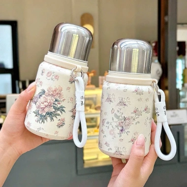 Bình giữ nhiệt hoạ tiết cánh hoa inox 316 dập nổi, nắp cốc, nữ tính, giảm 22% 8
