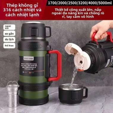 Bình giữ nhiệt inox 316 cao cấp 1L3/1L7 lõi lọc trà, dây đeo, giữ nhiệt 72h - Giá ưu đãi 329.000₫