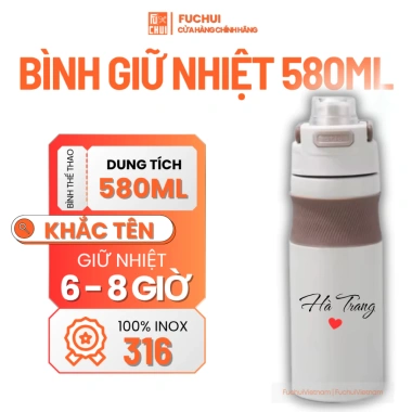 Bình giữ nhiệt Inox 316 Fuchui 580ml - Thể thao đa năng, giữ nhiệt 6‑8h, chỉ 138k VND