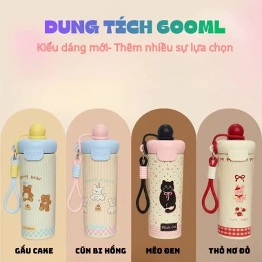Bình giữ nhiệt LEVIKA 600ml hình dễ thương thép không gỉ - Giá ưu đãi 115.000đ 3