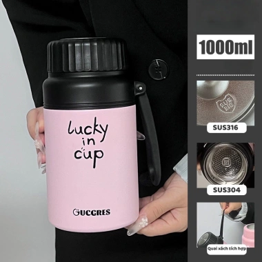 Bình Giữ Nhiệt Lucky Cup 1.000ml Inox Cao Cấp - Thiết Kế Thời Trang, Giữ Nóng Lâu, Quai Xách Tiện Lợi, Giá Ưu Đãi 115k