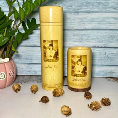 Bình giữ nhiệt tre khắc ảnh chân dung & tên tùy chỉnh - Quà tặng cá nhân, giữ nhiệt lâu, thân thiện môi trường