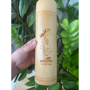 Bình giữ nhiệt tre khắc ảnh chân dung & tên tùy chỉnh - Quà tặng cá nhân, giữ nhiệt lâu, thân thiện môi trường