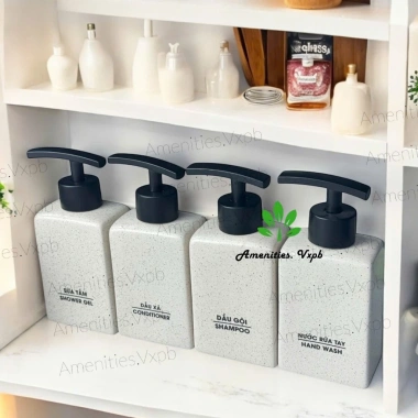 Bình gốm Bát Tràng đựng dầu gội, sữa tắm, nước rửa tay, màu vân cát, vòi nhựa đen dẹt, giảm còn 25.000đ