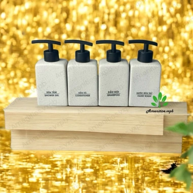 Bình gốm Bát Tràng đựng dầu gội, sữa tắm, nước rửa tay, màu vân cát, vòi nhựa đen dẹt, giảm còn 25.000đ 2