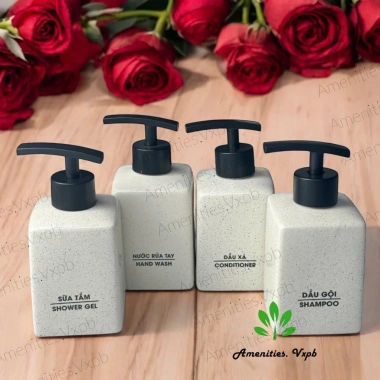 Bình gốm Bát Tràng đựng dầu gội, sữa tắm, nước rửa tay, màu vân cát, vòi nhựa đen dẹt, giảm còn 25.000đ 3