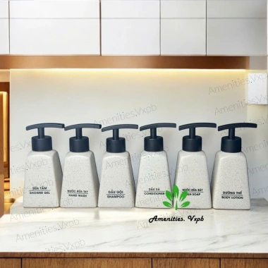 Bình gốm Bát Tràng đựng dầu gội, sữa tắm, nước rửa tay, màu vân cát, vòi nhựa đen dẹt, giảm còn 25.000đ 5