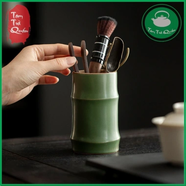 Bình gốm đa năng đựng trà, bút, cắm hoa - Dáng khúc tre, giá ưu đãi 215.400₫