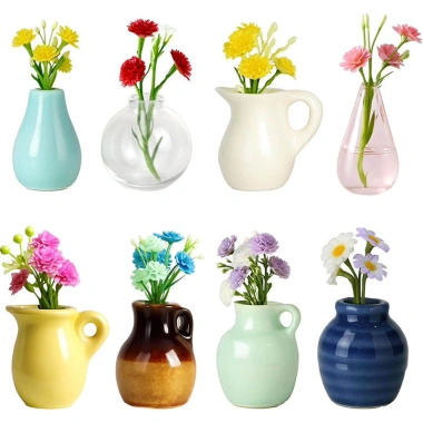 Bình gốm mini nam châm tủ lạnh, nhãn dán văn phòng, tủ khóa trang trí, bình hoa dễ thương 18