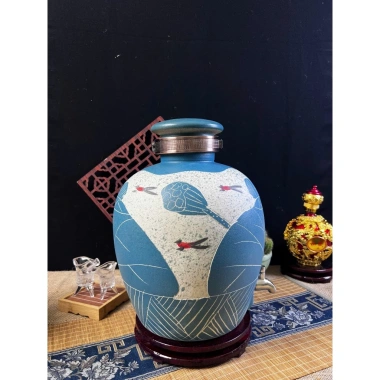 Bình gốm sứ ngâm rượu thủ công họa tiết hoa sen cá vàng 5L-20L giá ưu đãi 580k 2