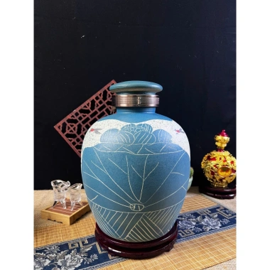 Bình gốm sứ ngâm rượu thủ công họa tiết hoa sen cá vàng 5L-20L giá ưu đãi 580k 3